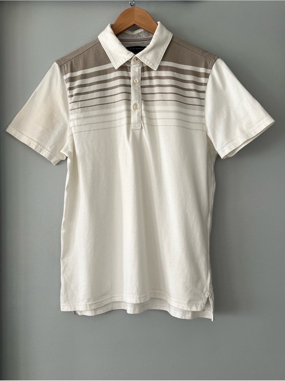 Banana Republic White Polo with Taupe Striped Yoke